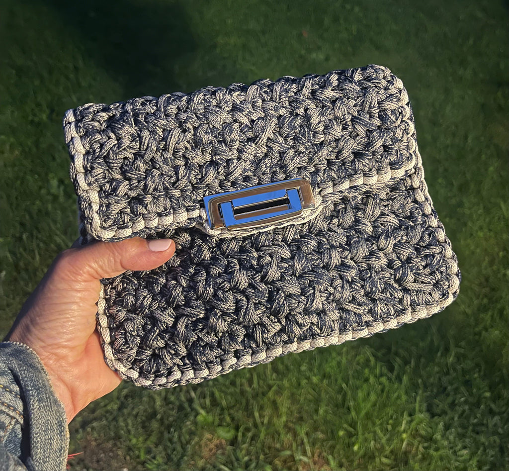 The Crocheted Square Denim Flap Bag