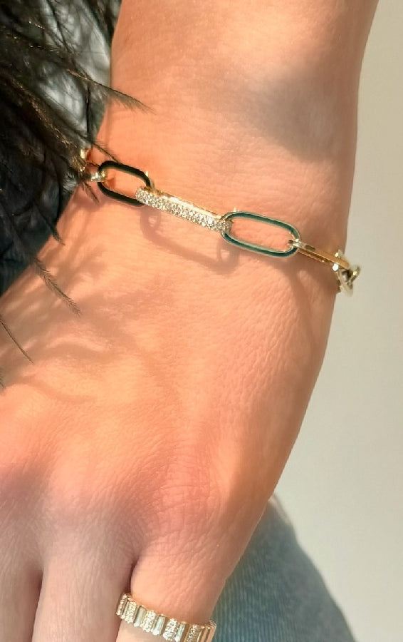 14K Yellow Gold Link Bracelet with Diamond Link