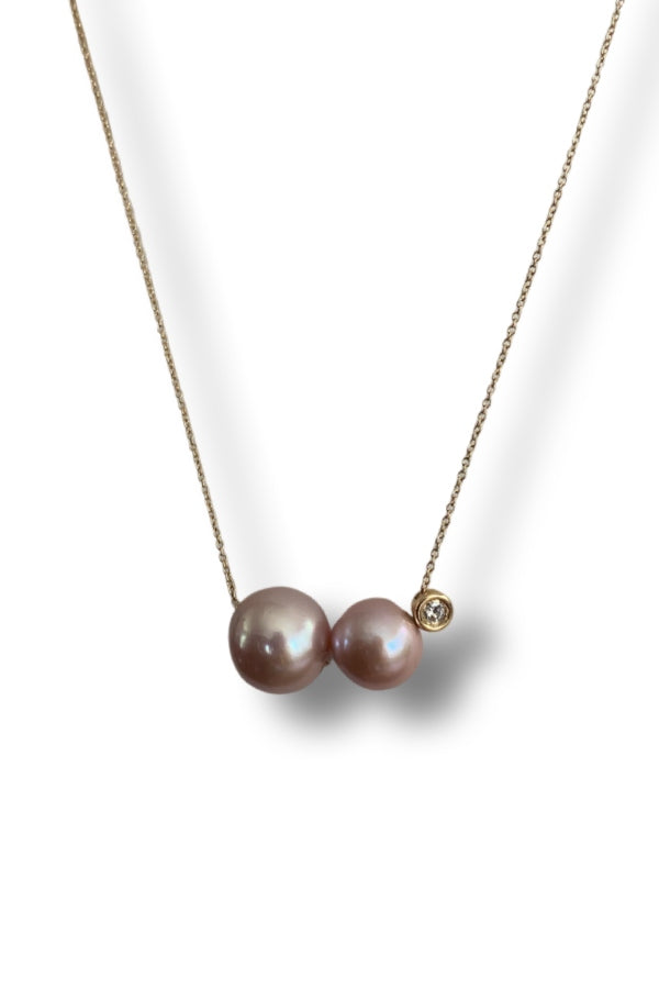 Paige Layne Diamond Bezel Double Floating Pink Pearls Necklace