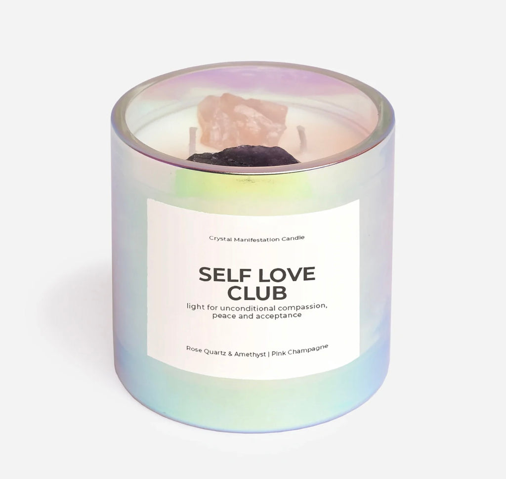 Jill & Ally Self Love Club Crystal Manifestation Candle - Pink Champagne with Rose Quartz & Amethyst