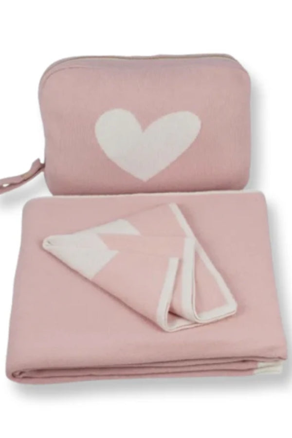 Pink Lemonade Heart Baby Girl Pink/Ivory Blanket, Pouch and Burp Cloth Set