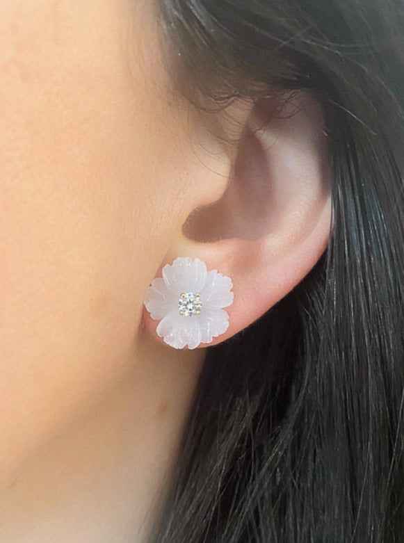 Chalcedony Semi Precious Flower Earrings