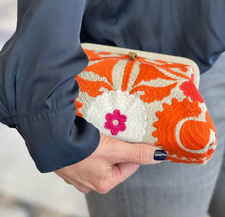 Marian Paquette Embroidered Clutch Orange