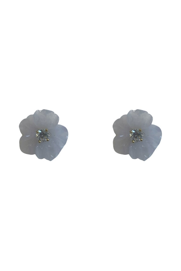 Chalcedony Semi Precious Flower Earrings