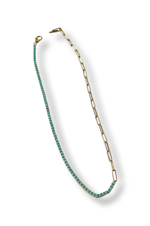 Yellow Gold Turquoise & Link Chain Necklace