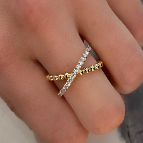 Diamond and Gold X Ring