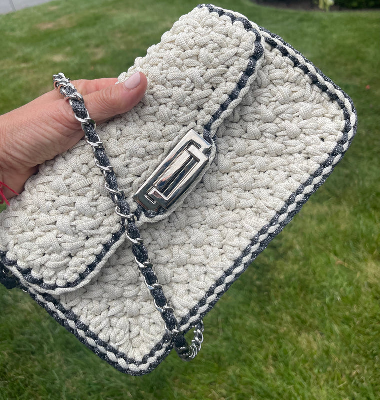 The Crocheted Cream Flap Bag