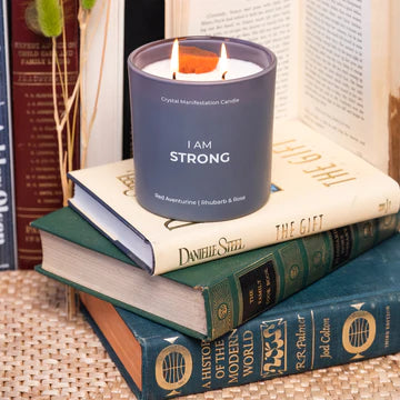 Jill & Ally Strong Crystal Manifestation Candle - Rhubarb & Rose with Red Aventurine