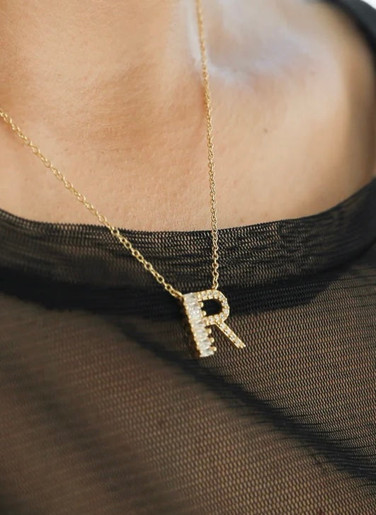 Diamond Baguette Initial Necklace