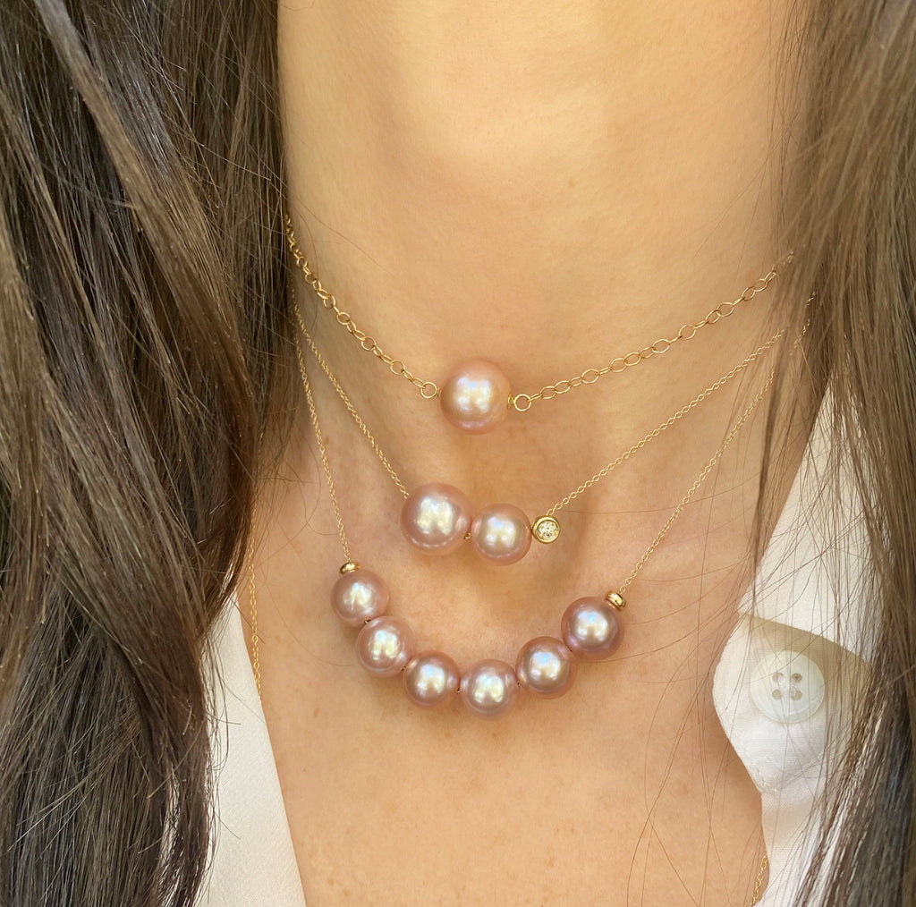 Paige Layne Diamond Bezel Double Floating Pink Pearls Necklace