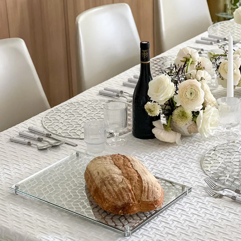 Glass and Mirror Silver Laser Cut Challah Board