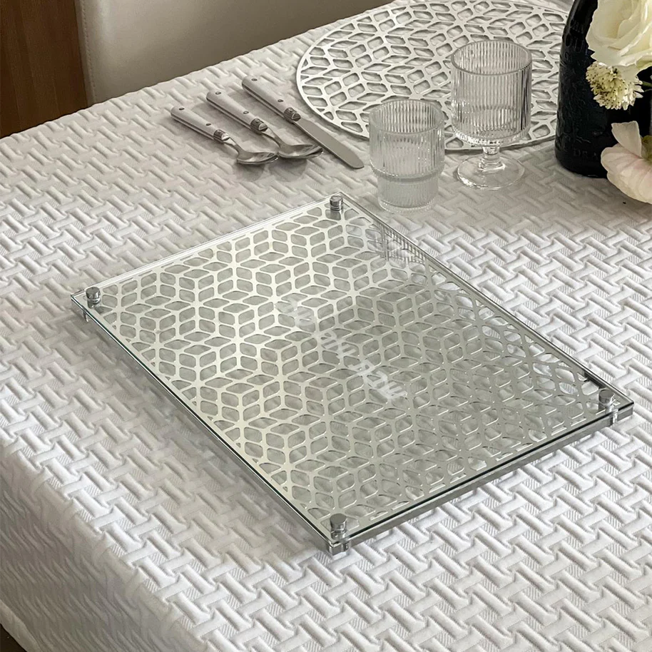 Glass and Mirror Silver Laser Cut Challah Board