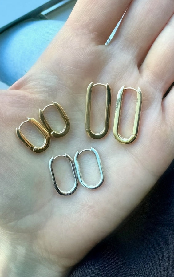 14K Yellow Gold Large Paperclip Hoop