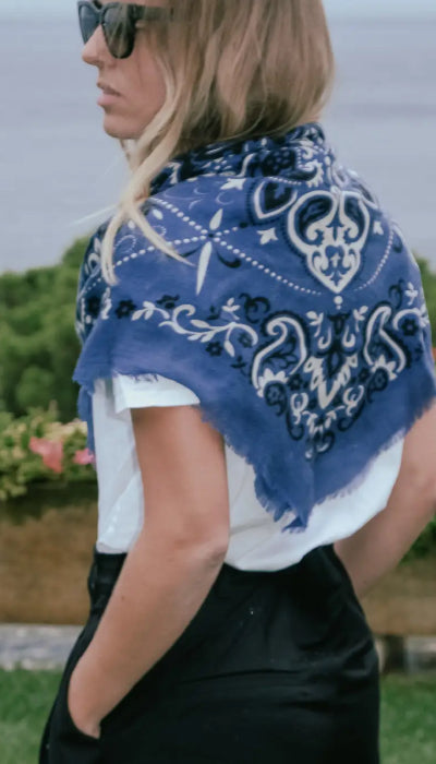 Maison Lecomte Flament Large Navy Bandana Scarf