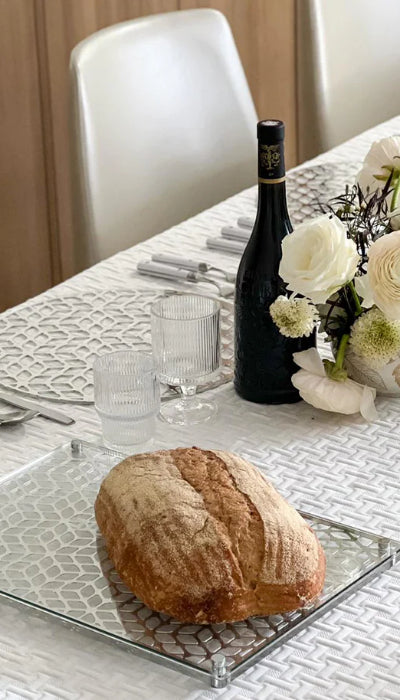 Glass and Mirror Silver Laser Cut Challah Board