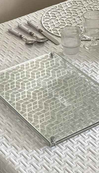 Glass and Mirror Silver Laser Cut Challah Board