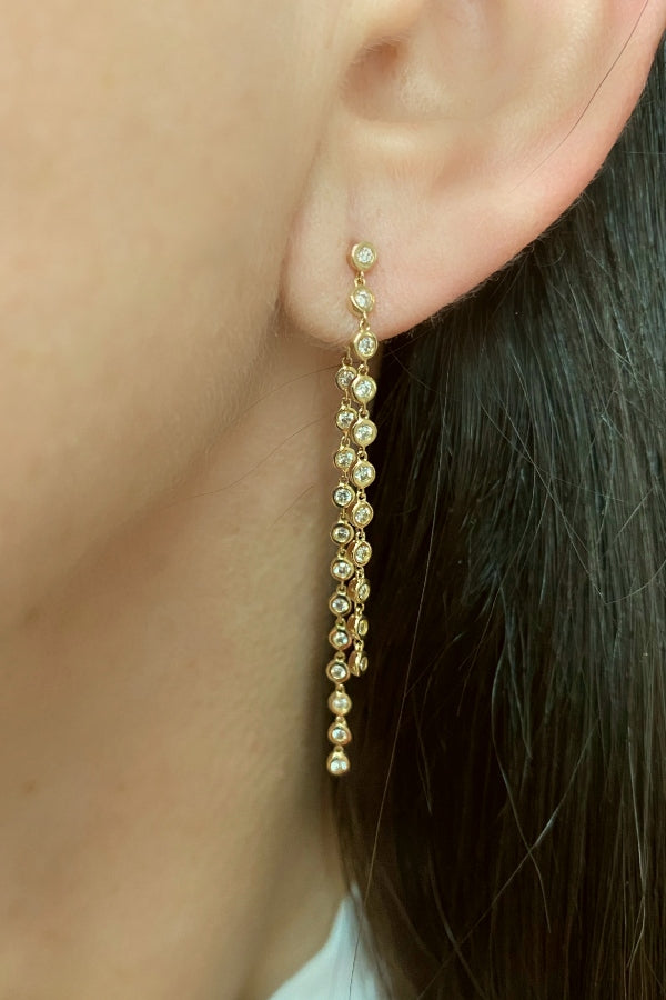 Gold Double Diamond Bezel Drop Earrings