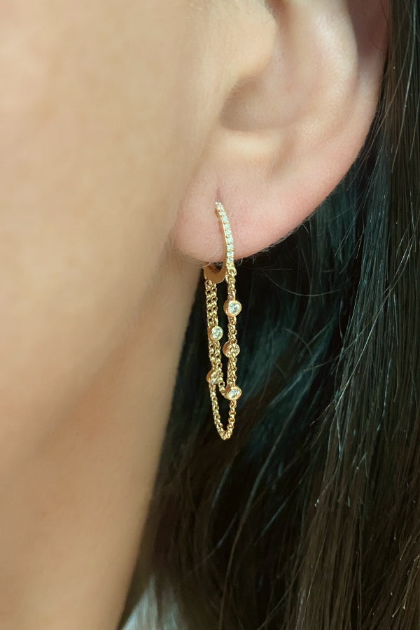 Gold Multi Chain Diamond Bezel Earring