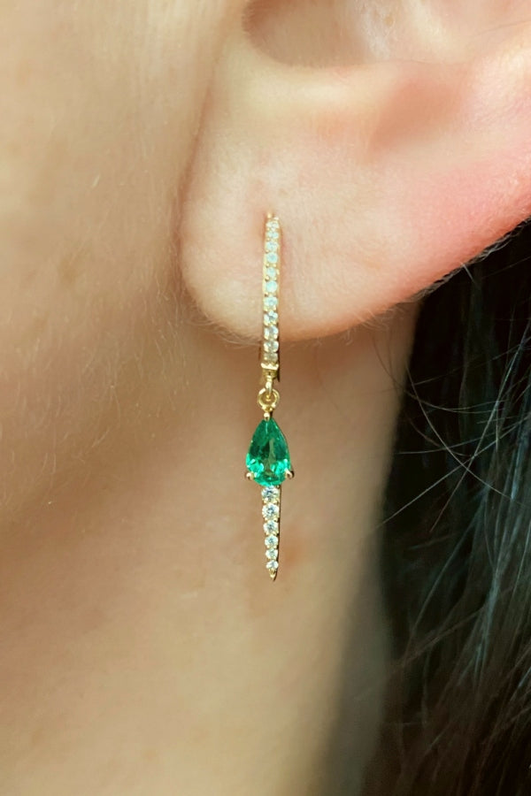 Gold Diamond Emerald Point Earrings