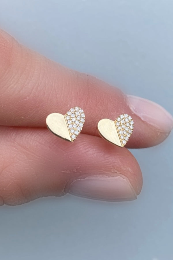 Half Diamond Heart Studs