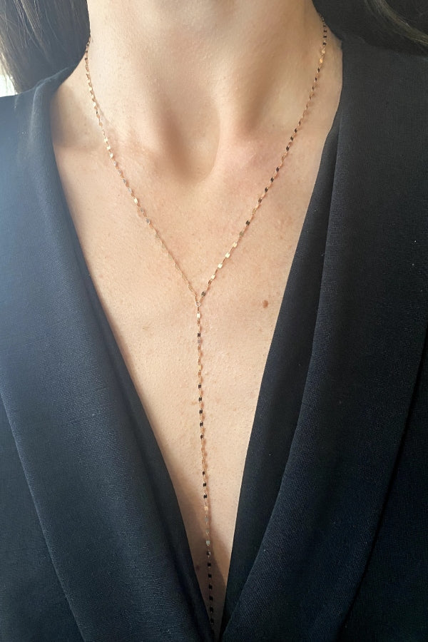 Yellow Gold Chain Lariat Necklace
