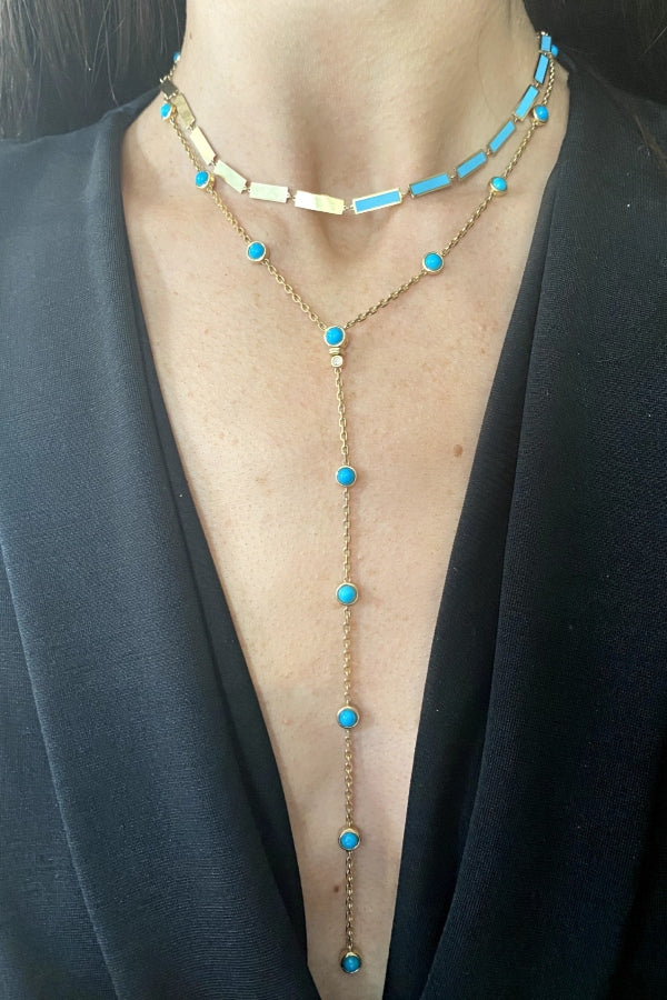 Gold Turquoise Lariat or Choker Necklace