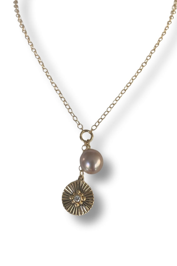 Paige Layne Groove Disc Lariat Pink Pearl Necklace