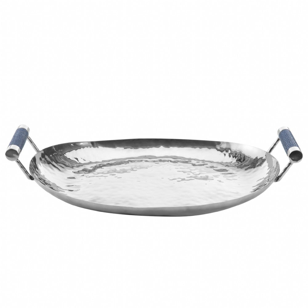 Stainless Steel & Shagreen Oval Tray 18"