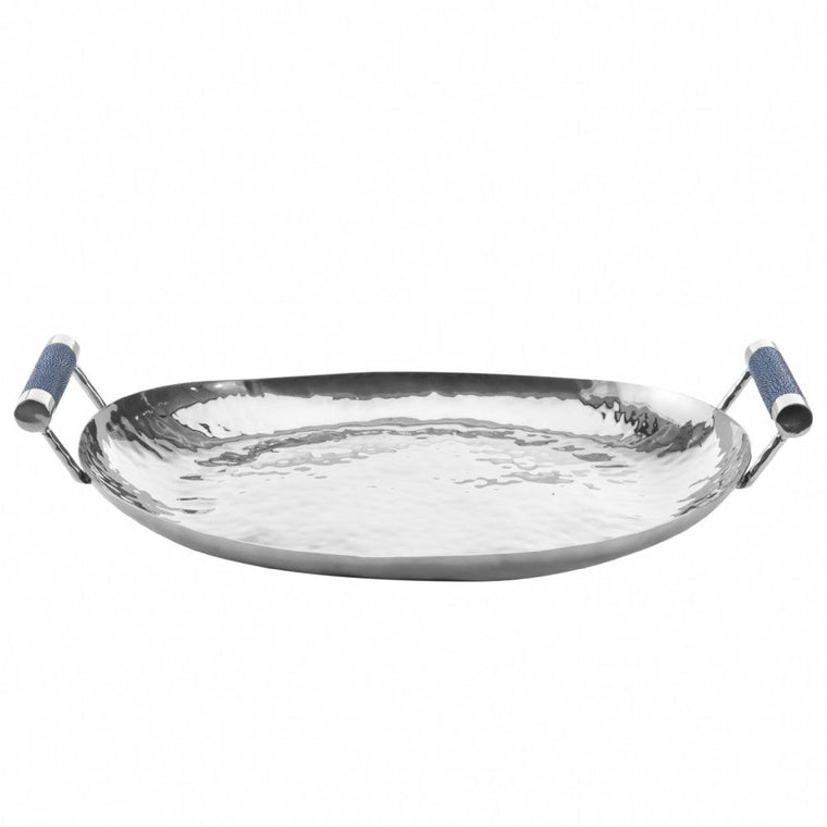 Stainless Steel & Shagreen Oval Tray 18