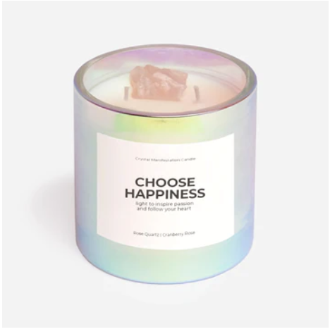 Jill & Ally Choose Happiness Crystal Manifestation Candle - Cranberry Rose with Rose Quartz
