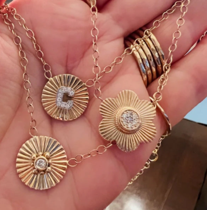 Paige Layne Grooved Circle Diamond Pendant Necklaces