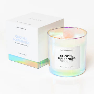 Jill & Ally Choose Happiness Crystal Manifestation Candle - Cranberry Rose with Rose Quartz