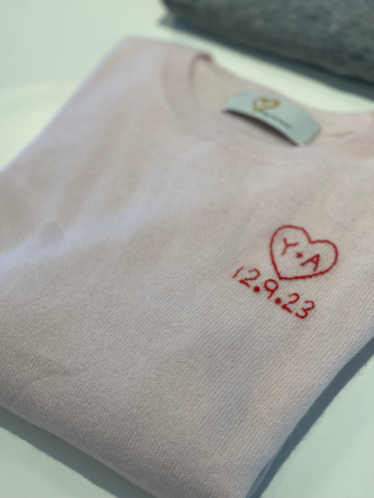 DTD Custom Heart & Date Cashmere Sweater