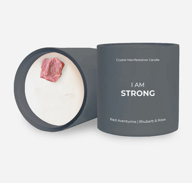 Jill & Ally Strong Crystal Manifestation Candle - Rhubarb & Rose with Red Aventurine