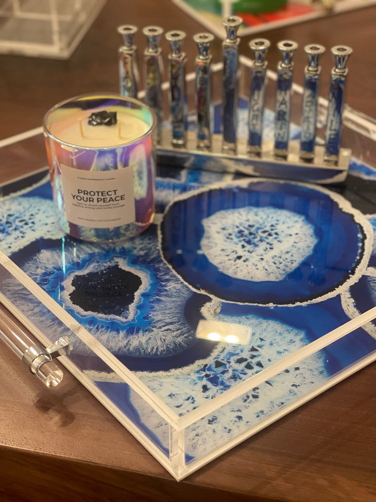 Blue Agate Acrylic Tray with Acrylic Handles