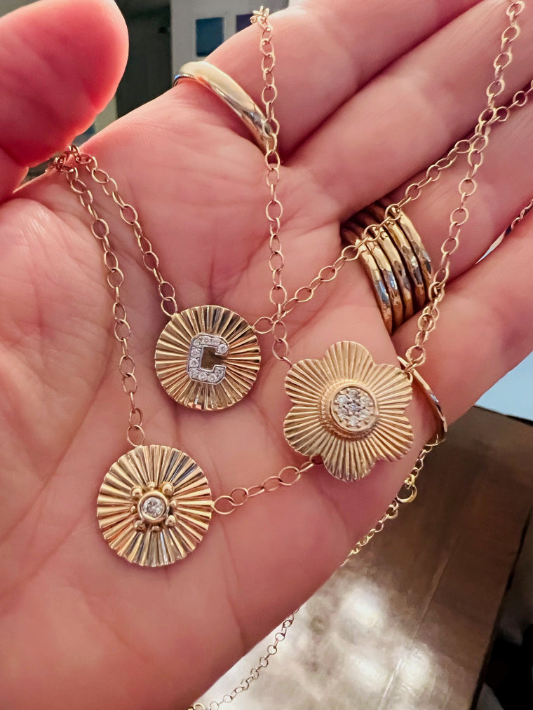 Paige Layne Grooved Circle Diamond Pendant Necklaces