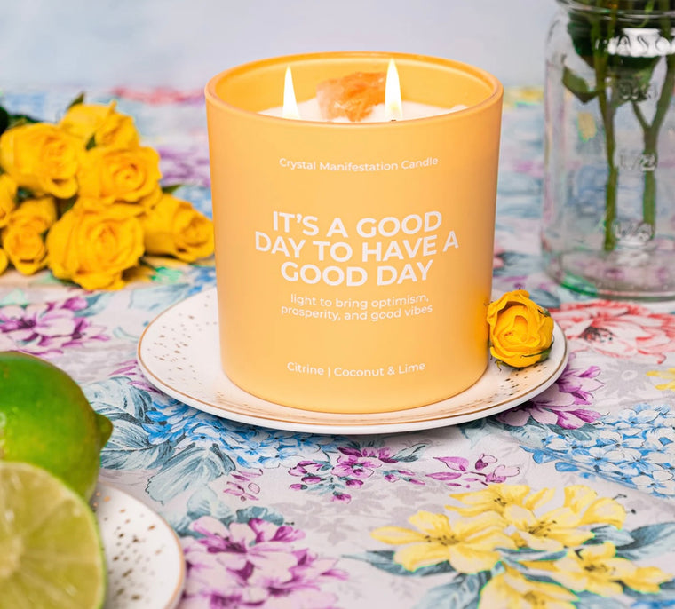 Jill & Ally It's A Good Day to have a Good Day Crystal Manifestation Candle - Coconut & Lime with Citrine