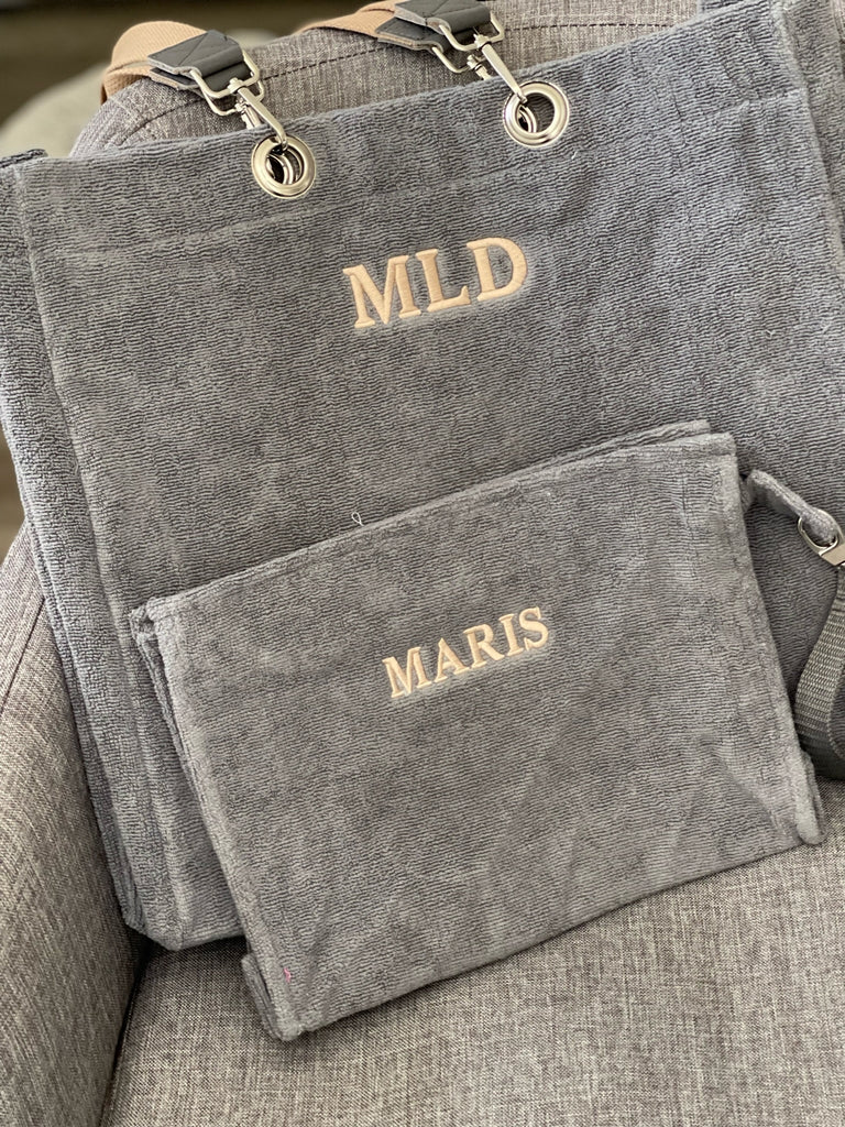 Terrycloth Embroidered Monogram Tote Various Colors