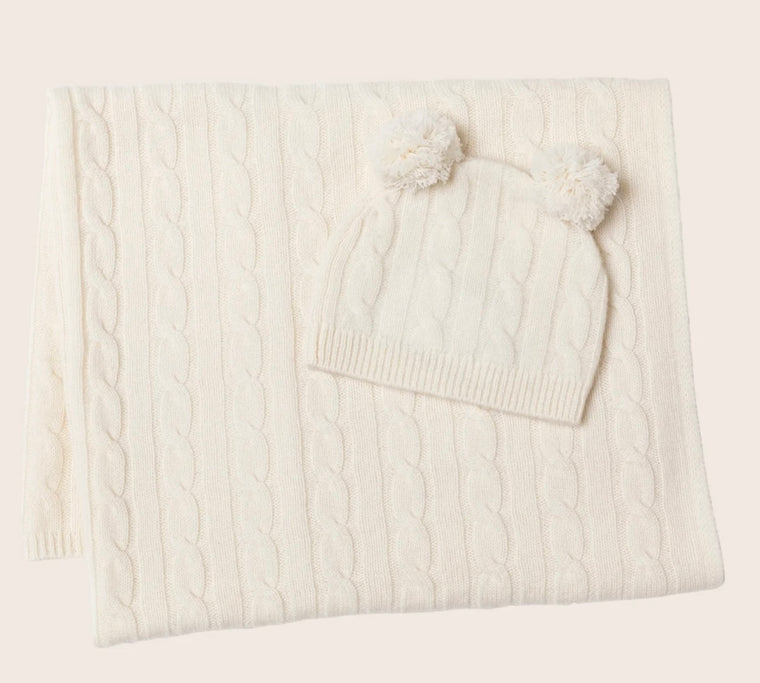 Sophia Cashmere Angel Cable Baby Hat and Blanket Set