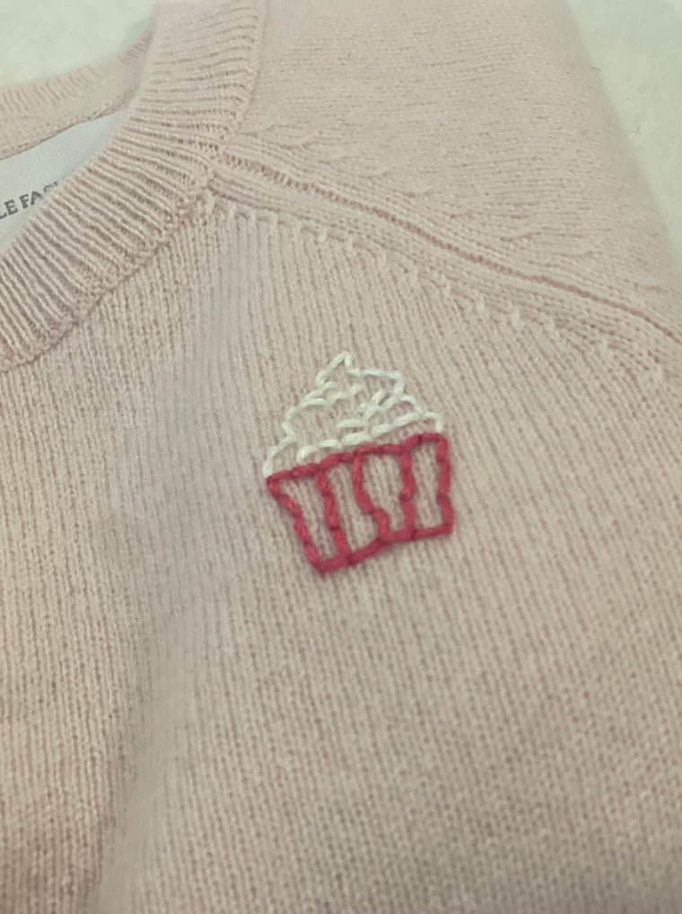 Le Fasheri Pink Cashmere Hand Embroidered Cupcake Sweater