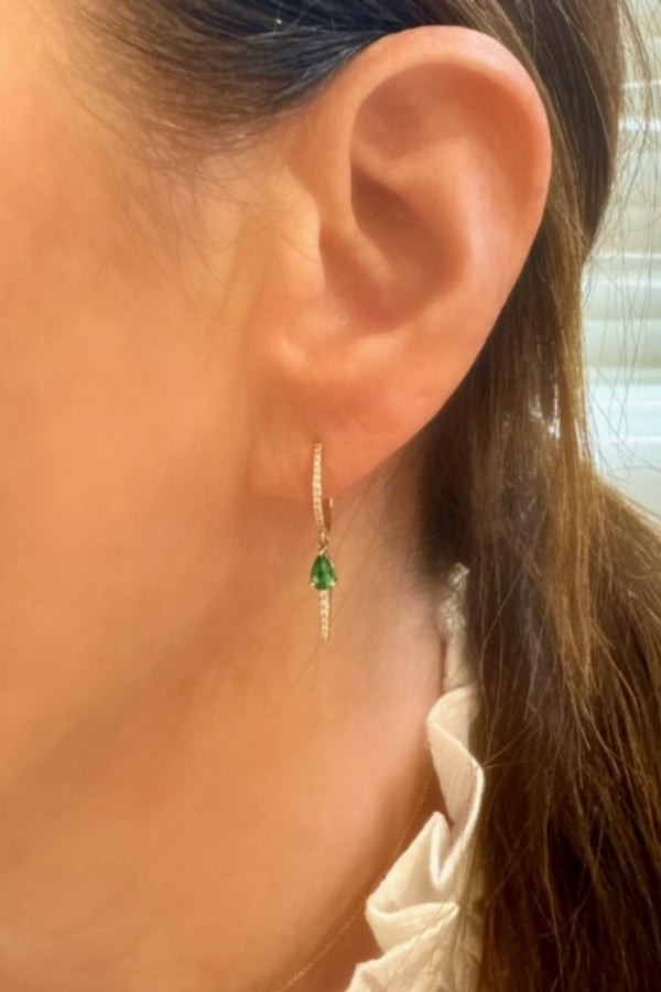 Gold Diamond Emerald Point Earrings