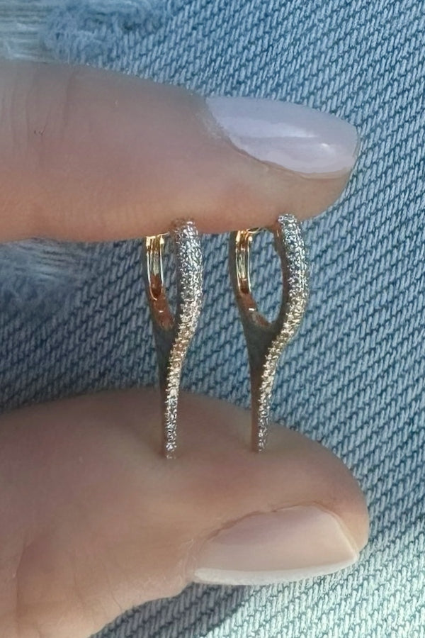 14K Yellow Gold Pave Diamond Spike Leverback Earrings
