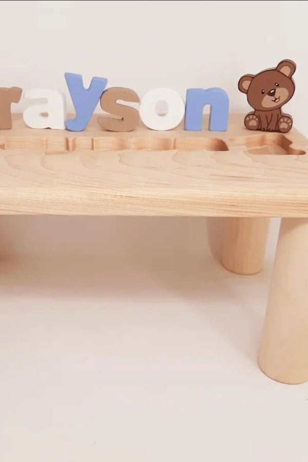 Personalized Puzzle Name Bench with Bear