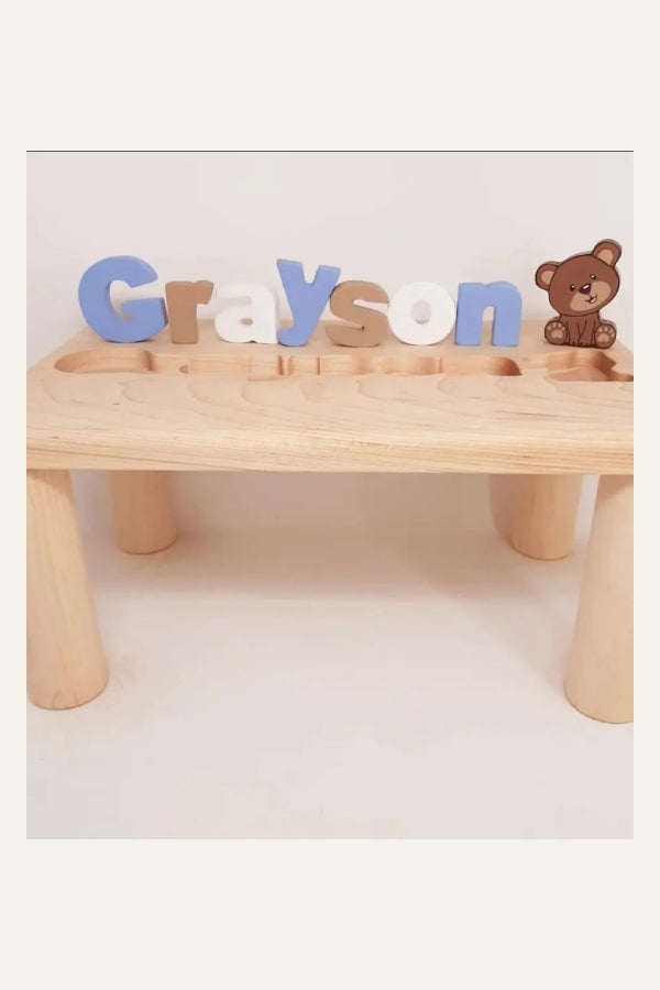 Personalized Puzzle Name Bench with Bear