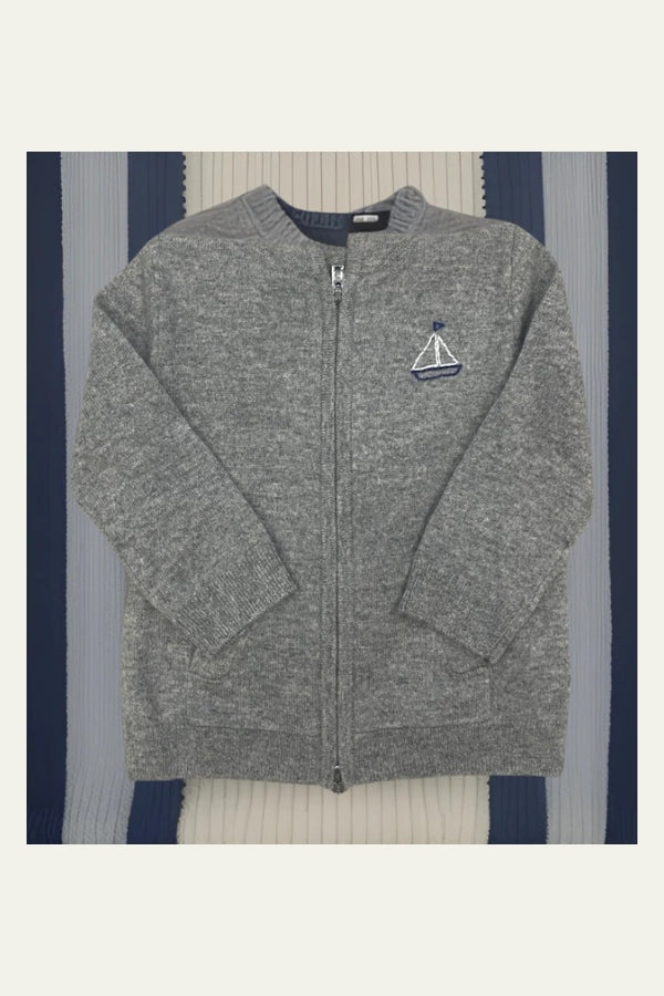Le Fasheri Heather Grey Cashmere Hand Embroidered Boat Sweater