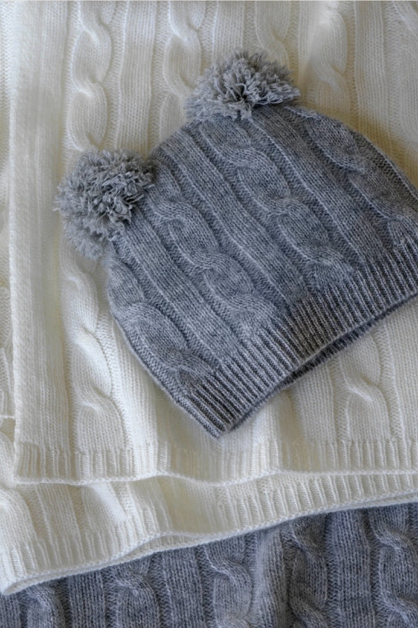 Sophia Cashmere Angel Cable Baby Hat and Blanket Set