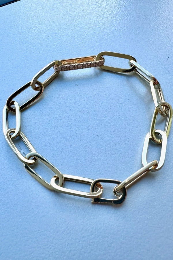 14K Yellow Gold Link Bracelet with Diamond Link