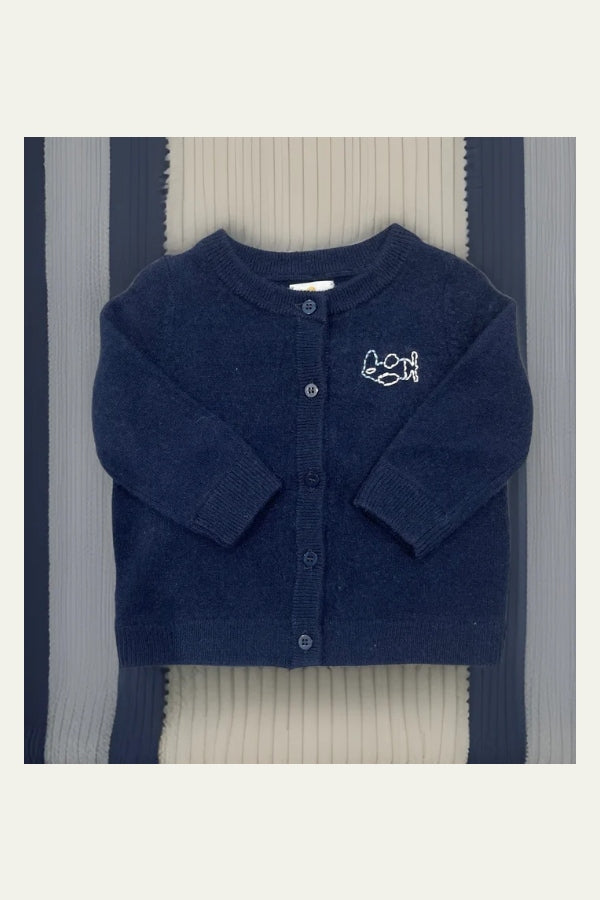 Le Fasheri Navy Cashmere Hand Embroidered Airplane Sweater