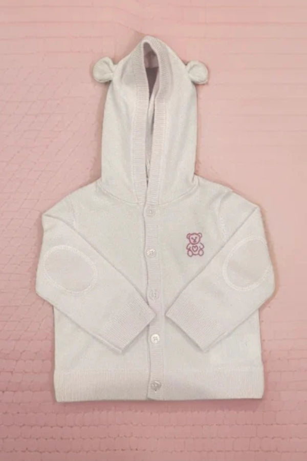 Le Fasheri Pink Cashmere Hand Embroidered Baby Bear Hooded Sweatshirt