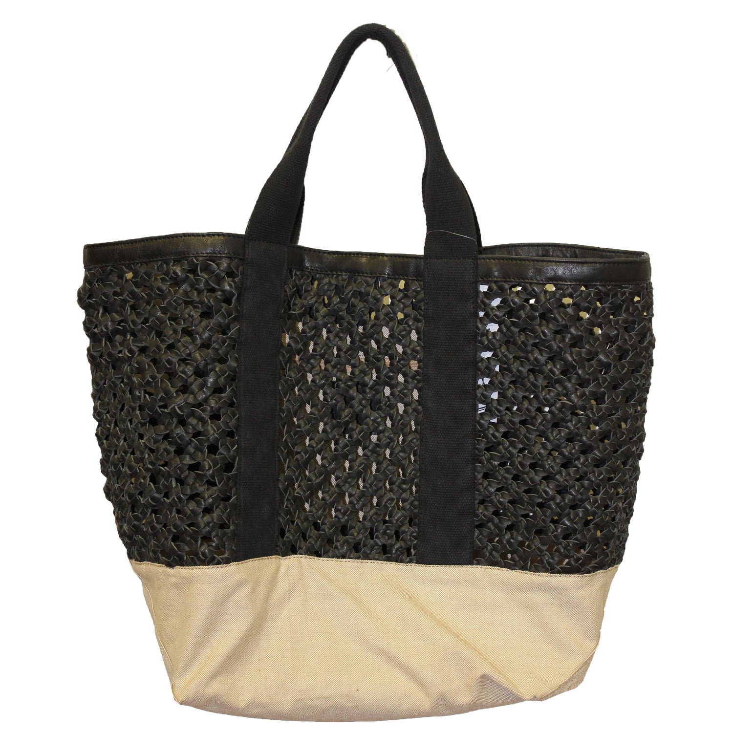 Black Woven Leather & Canvas Tote